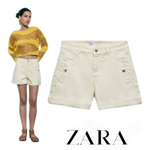 ZARA | Ecru | CUFFED HEM SHORTS Z1975 - Picture 1 of 7